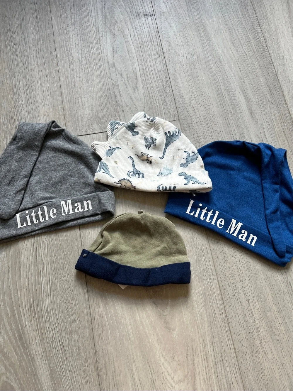 Bundle of Baby Hats 4 Piece Carter's Little Man Dinosaur Newborn to 1 Year
